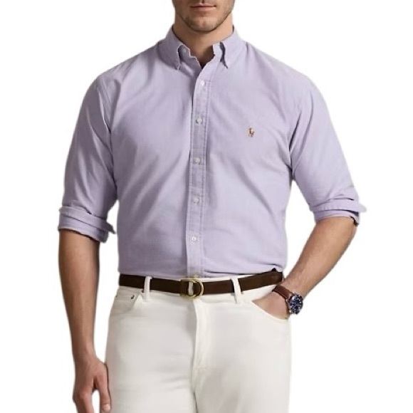 Ralph Lauren Lavender “Yarmouth” 100% Cotton Pinpoint Oxford Shirt - Picture 1 of 10